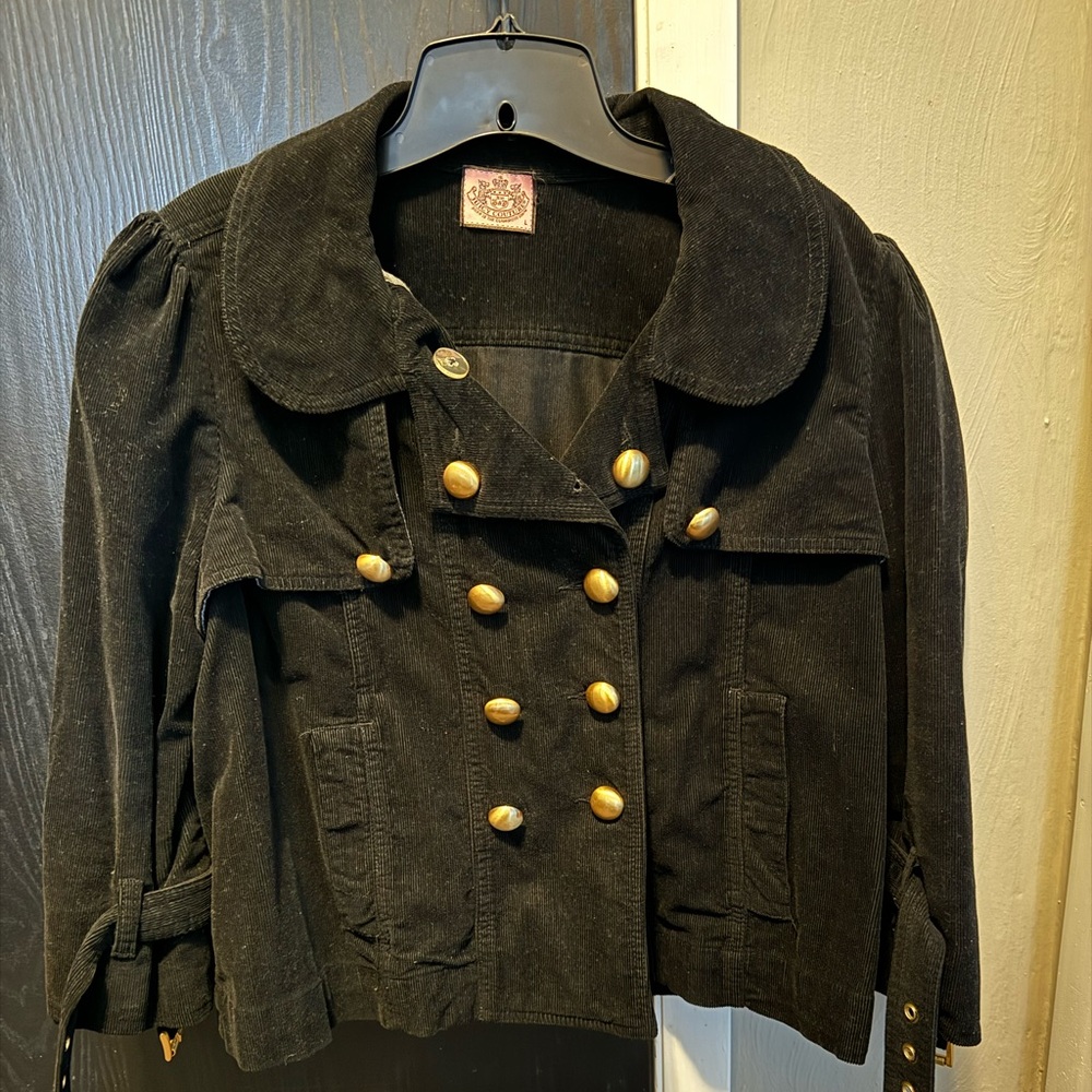 Black corduroy jacket with gold accents